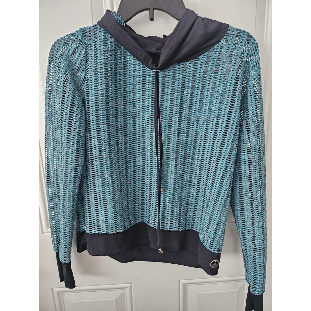 Ladies Mesh Workout Top. Size Small/Medium , Teal And Black  Gym 80's Athleisure